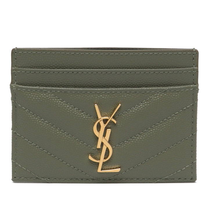 Saint Laurent Chevron Grain de Poudre Cassandre Porte-cartes Vert – vue principale – GABY PARIS