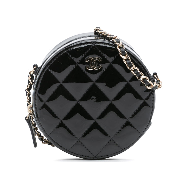 Chanel Quilted Cuir verni Round As Earth Sac porté croisé Noir