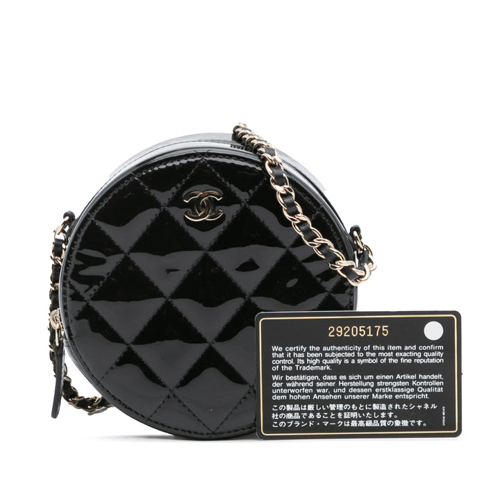 Chanel Quilted Cuir verni Round As Earth Sac porté croisé Noir
