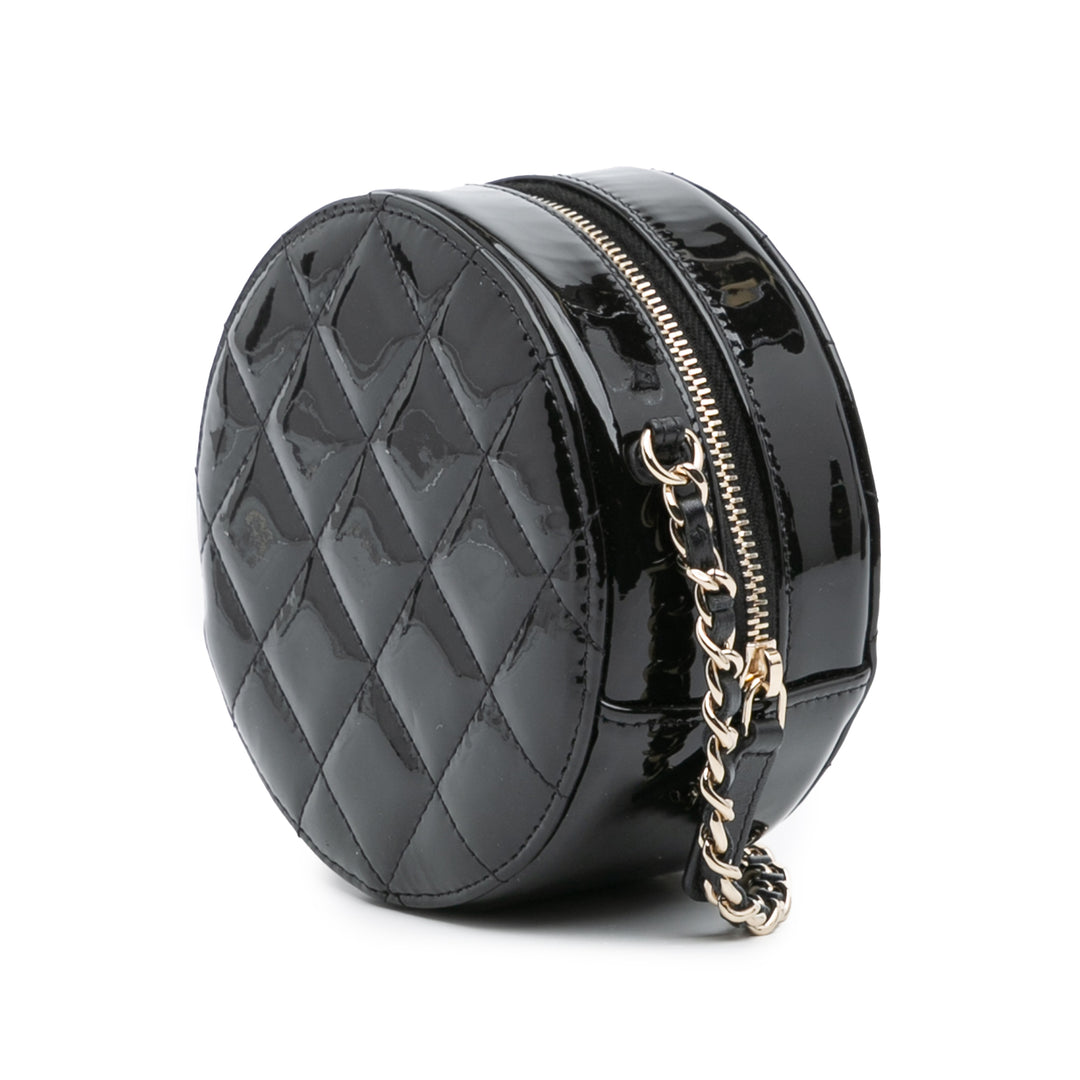 Chanel Quilted Cuir verni Round As Earth Sac porté croisé Noir