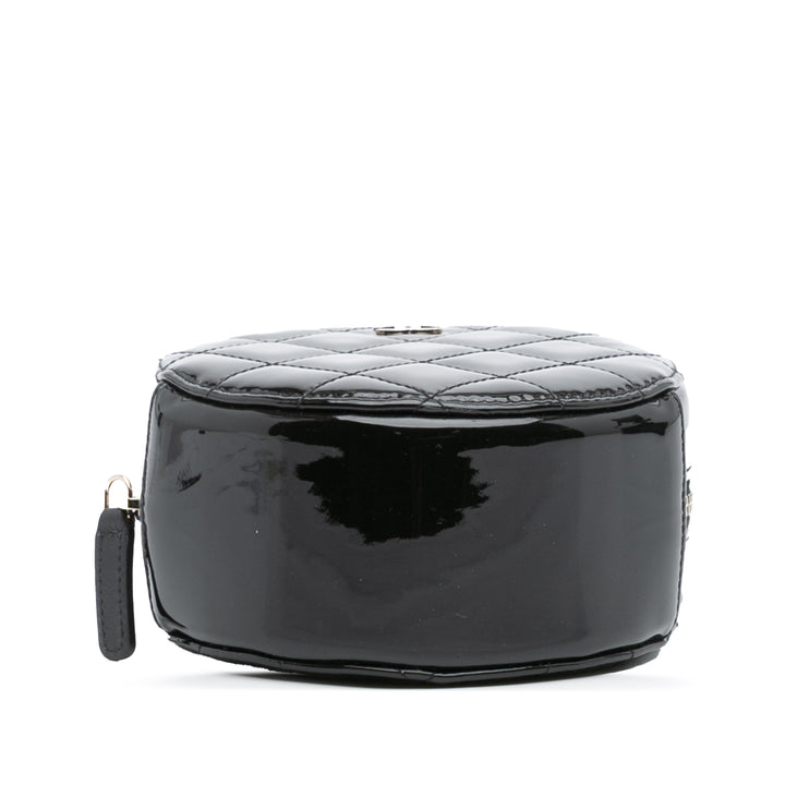 Chanel Quilted Cuir verni Round As Earth Sac porté croisé Noir