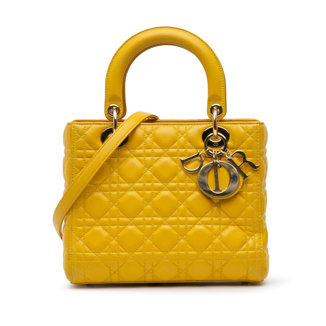 Medium Lambskin Cannage Lady Dior Yellow - Gaby Paris