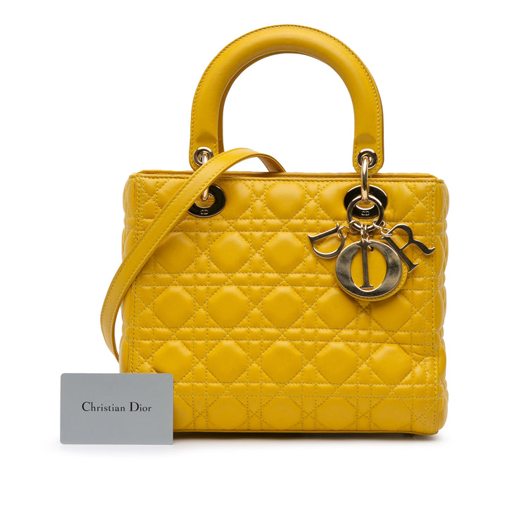 Medium Lambskin Cannage Lady Dior Yellow - Gaby Paris