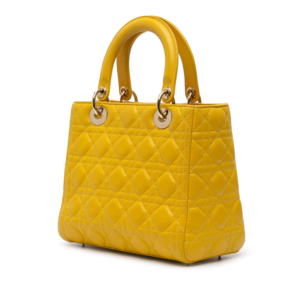 Medium Lambskin Cannage Lady Dior Yellow - Gaby Paris