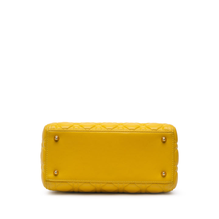 Medium Lambskin Cannage Lady Dior Yellow - Gaby Paris