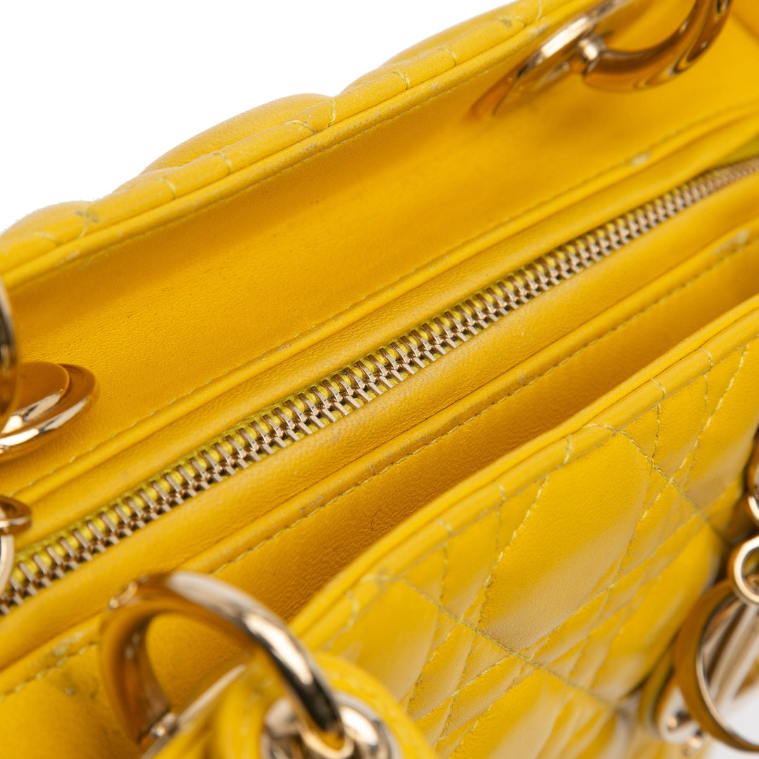 Medium Lambskin Cannage Lady Dior Yellow - Gaby Paris