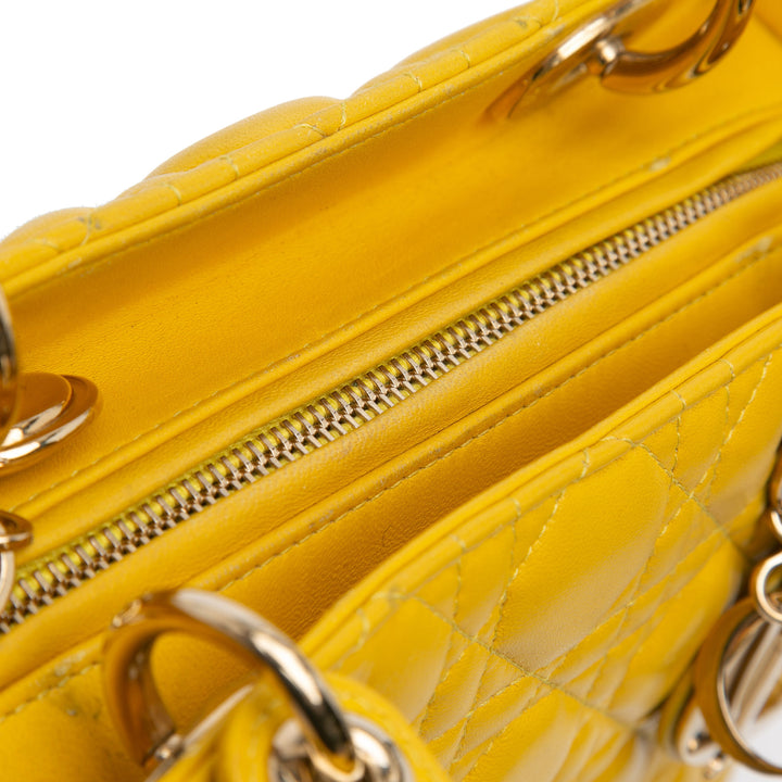 Medium Lambskin Cannage Lady Dior Yellow - Gaby Paris