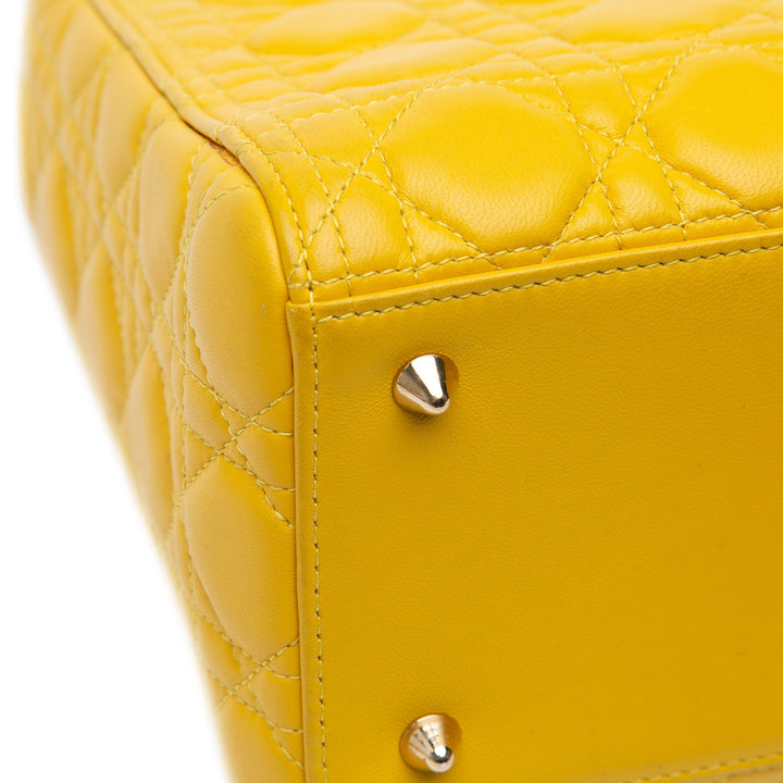 Medium Lambskin Cannage Lady Dior Yellow - Gaby Paris