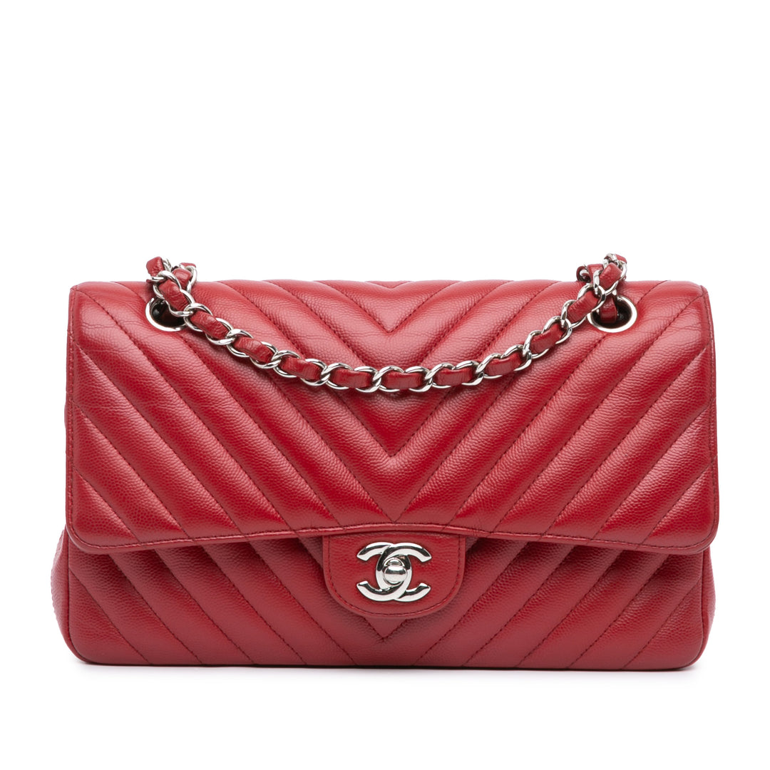 Medium Classic Chevron Caviar Double Flap Red - Gaby Paris