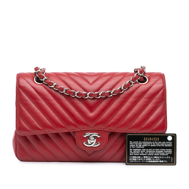 Medium Classic Chevron Caviar Double Flap Red - Gaby Paris