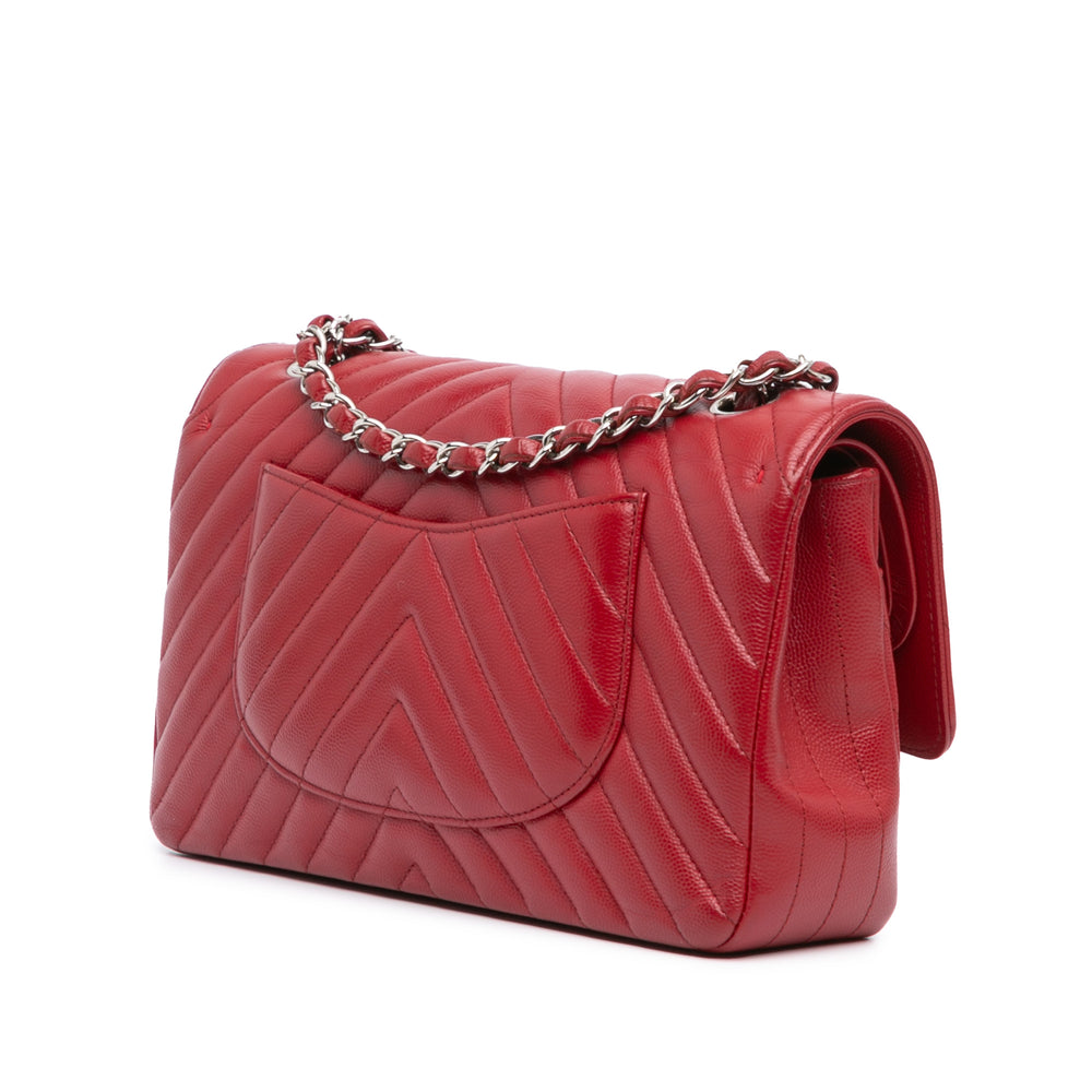 Medium Classic Chevron Caviar Double Flap Red - Gaby Paris