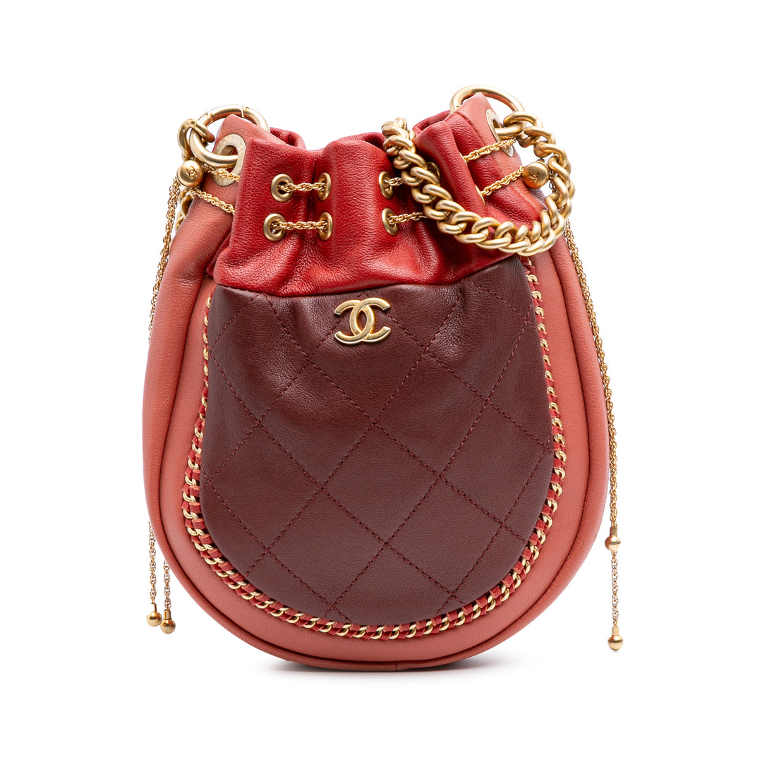 CC Quilted Calfskin Drawstring Bucket Bag Red - Gaby Paris
