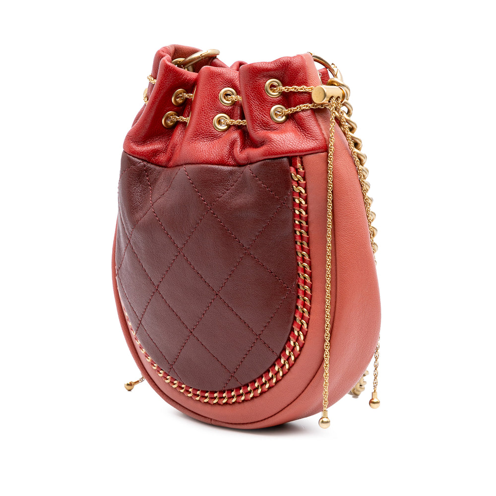 CC Quilted Calfskin Drawstring Bucket Bag Red - Gaby Paris