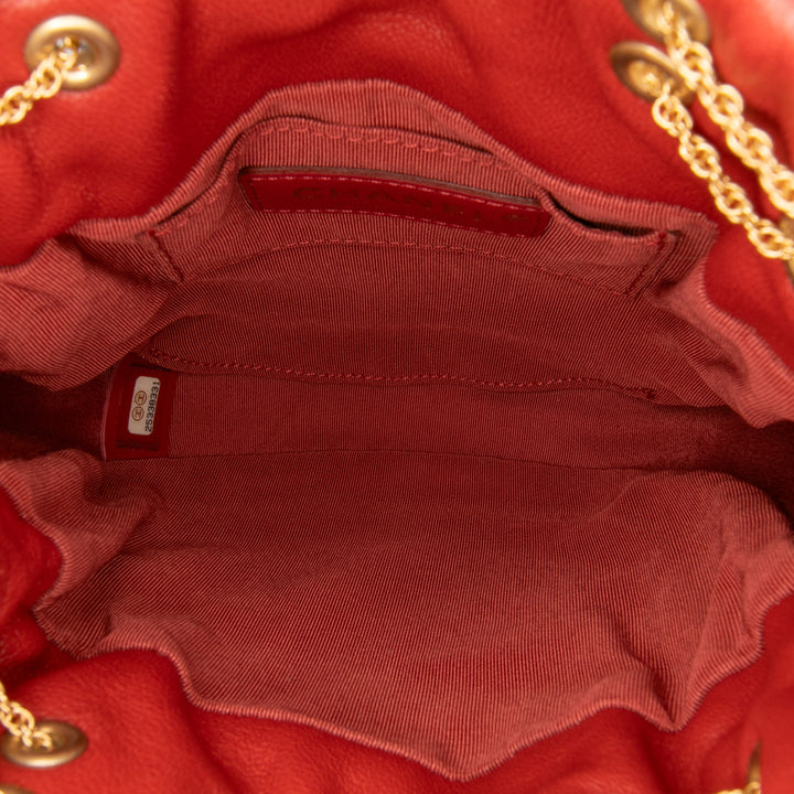 CC Quilted Calfskin Drawstring Bucket Bag Red - Gaby Paris