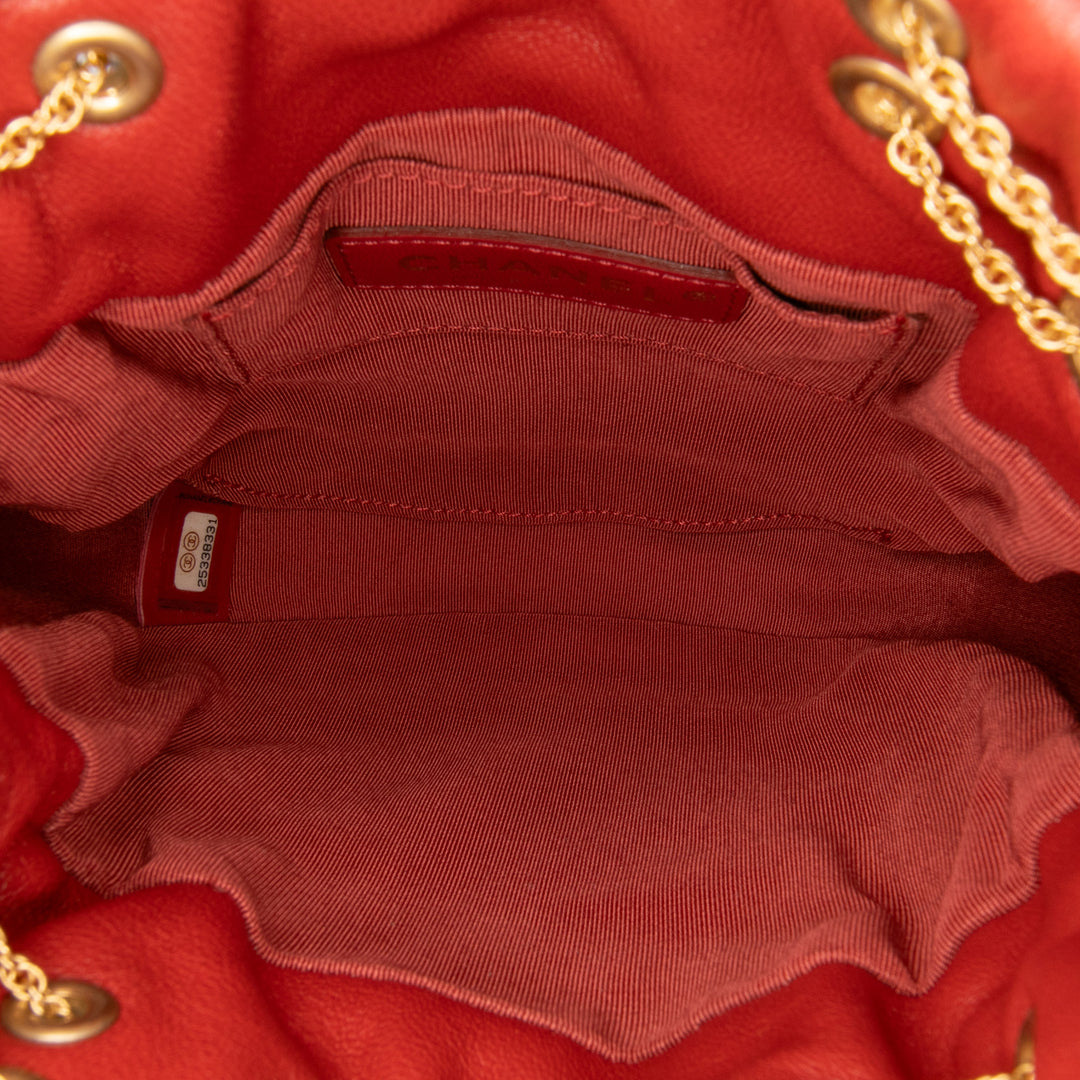 CC Quilted Calfskin Drawstring Bucket Bag Red - Gaby Paris