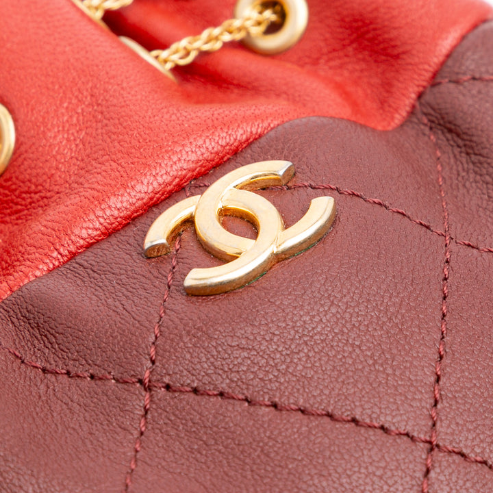 CC Quilted Calfskin Drawstring Bucket Bag Red - Gaby Paris