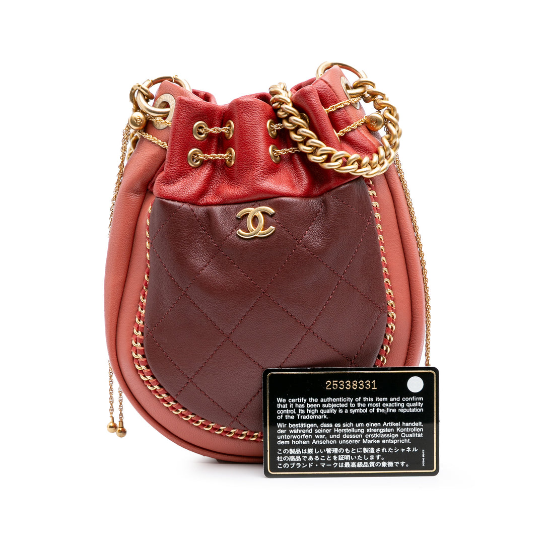 CC Quilted Calfskin Drawstring Bucket Bag Red - Gaby Paris