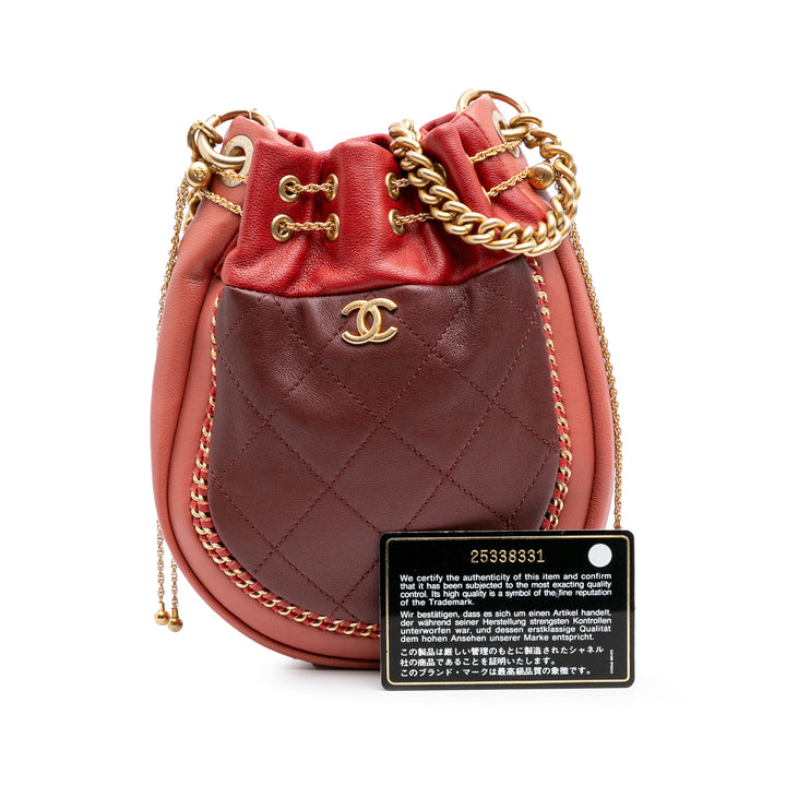 CC Quilted Calfskin Drawstring Bucket Bag Red - Gaby Paris