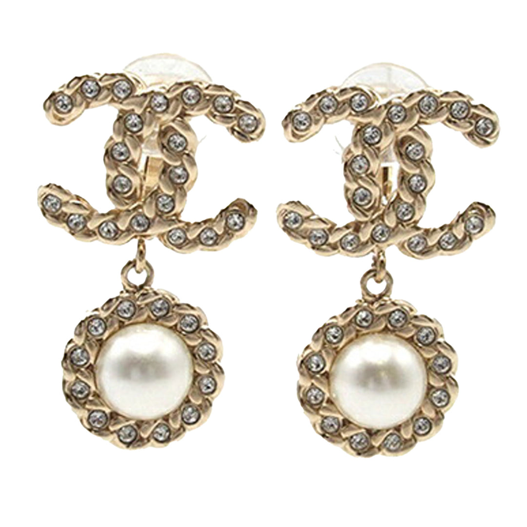 Chanel CC plaqué Rhinestone et Perles fantaisie Swing Clip On Boucles d’oreilles – GABY PARIS Authentique