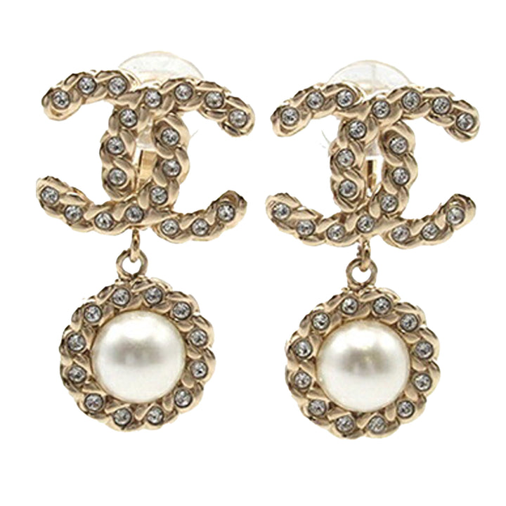 Chanel CC plaqué Rhinestone et Perles fantaisie Swing Clip On Boucles d’oreilles – GABY PARIS Authentique