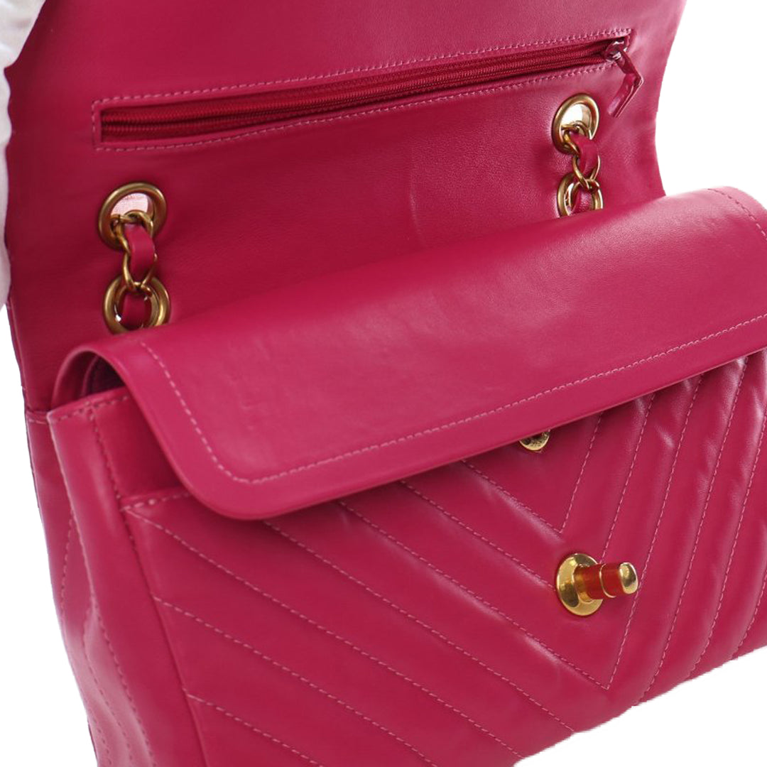 Chanel Medium Classic Chevron Cuir d’agneau Double rabat Rose
