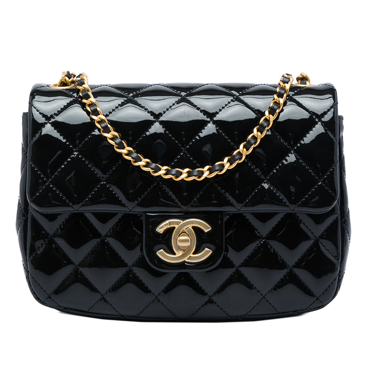 Chanel Classic Carré Émail Coco Hearts Rabat simple Mini Noir