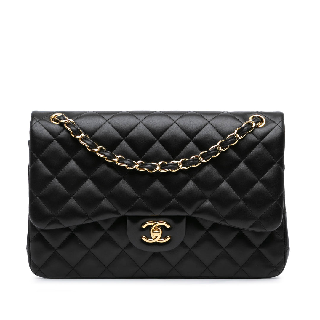 Jumbo Classic Lambskin Double Flap Black - Gaby Paris