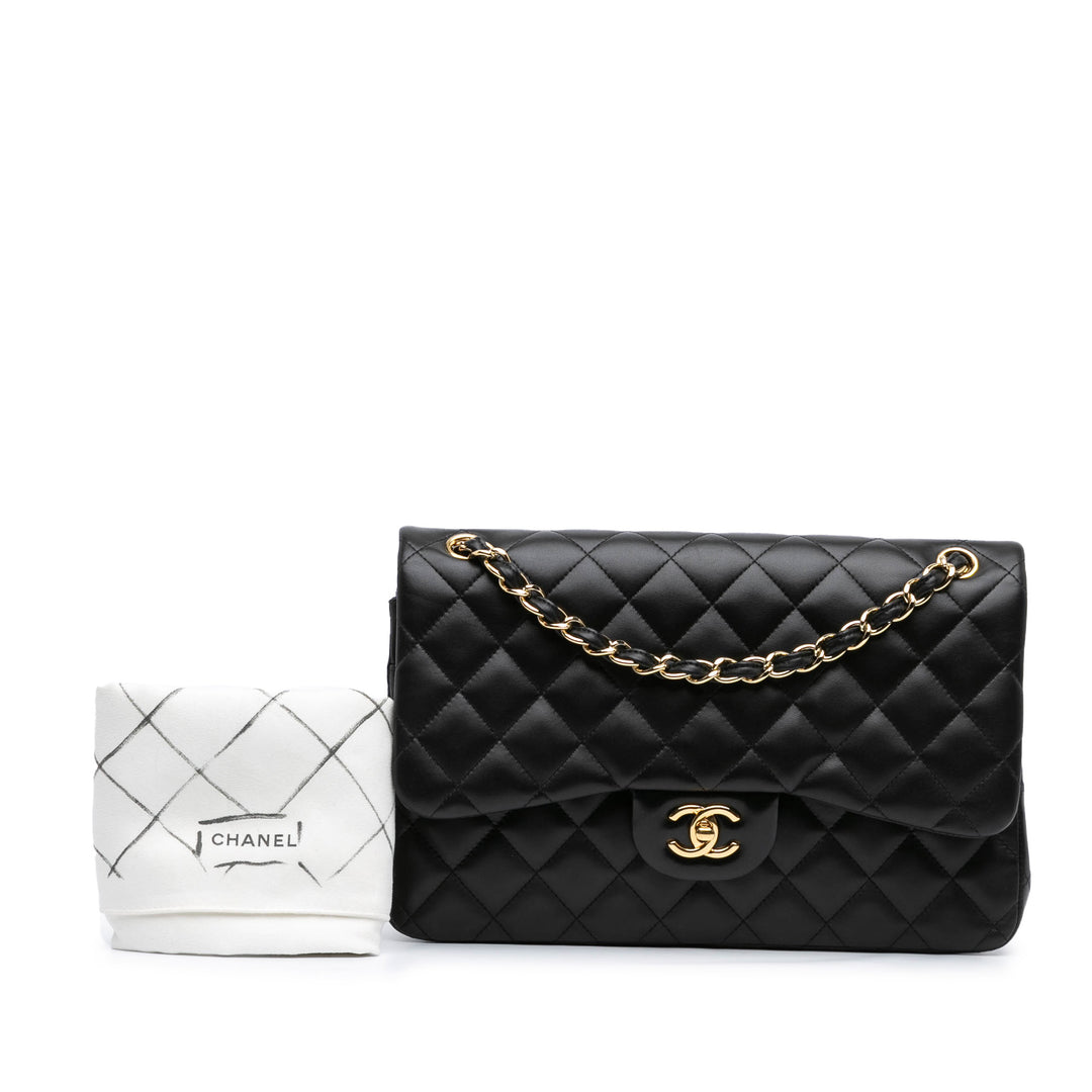 Jumbo Classic Lambskin Double Flap Black - Gaby Paris