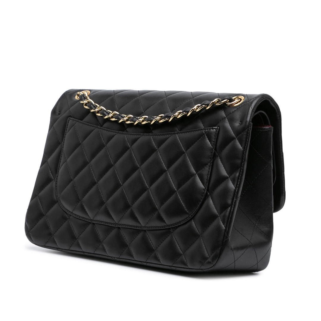 Jumbo Classic Lambskin Double Flap Black - Gaby Paris