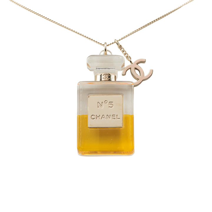 Chanel CC plaqué et Resin No 5 Perfume Bottle Pendant Collier Doré