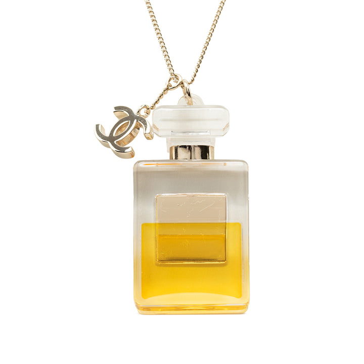 Chanel CC plaqué et Resin No 5 Perfume Bottle Pendant Collier Doré