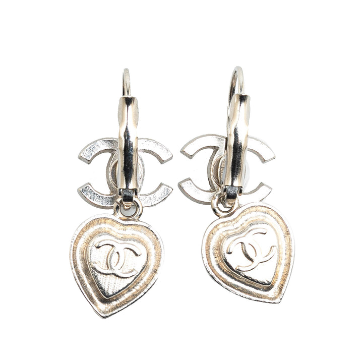Silver CC Crystal Heart Drop Lever Back Earrings Silver - Gaby Paris