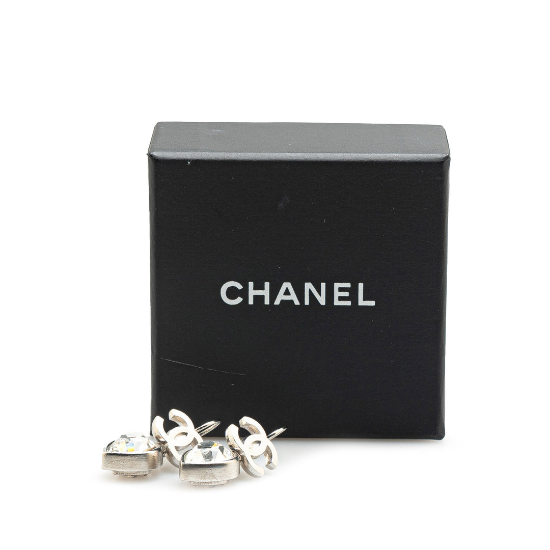 Silver CC Crystal Heart Drop Lever Back Earrings Silver - Gaby Paris