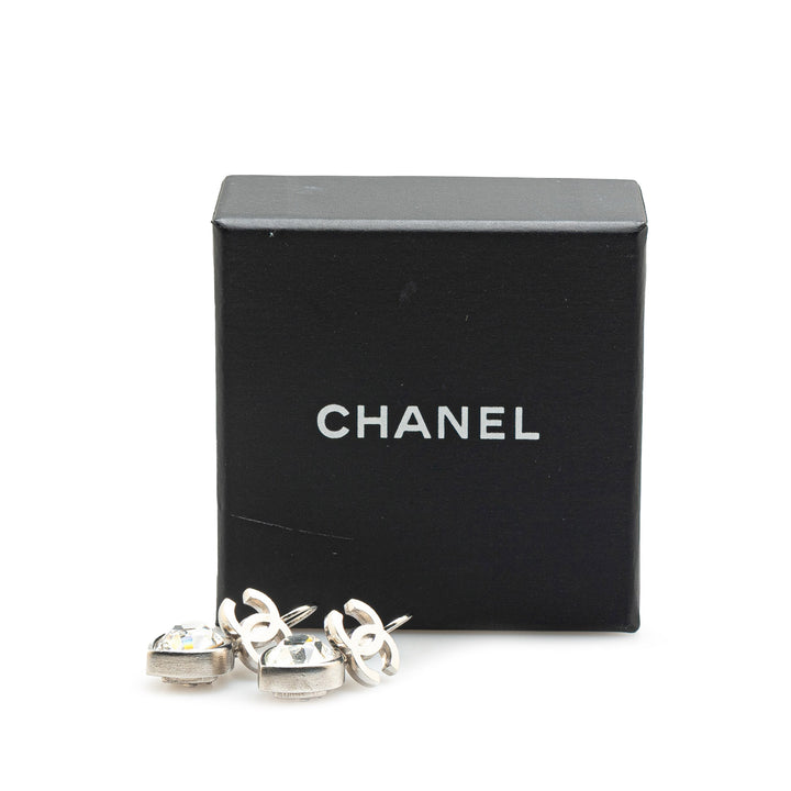 Silver CC Crystal Heart Drop Lever Back Earrings Silver - Gaby Paris