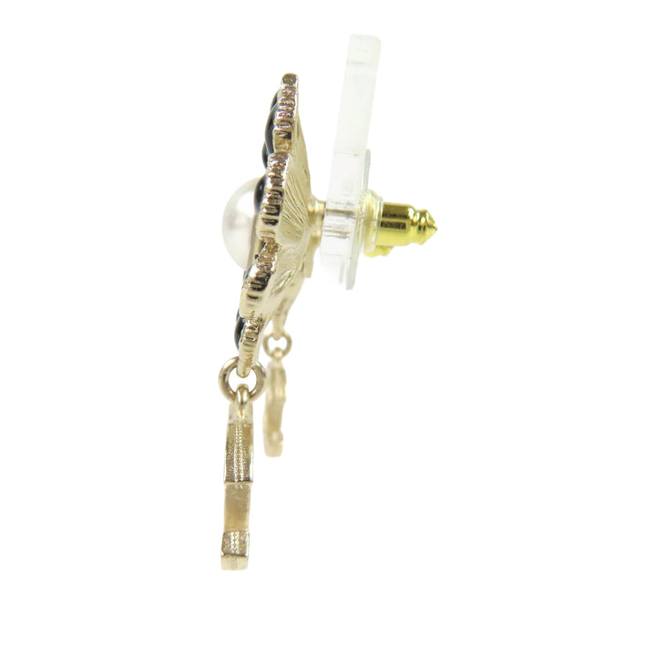 CC plaqué Strass Émail Perles fantaisie Flower pendantes fermoir poussette Boucles d'oreilles Doré