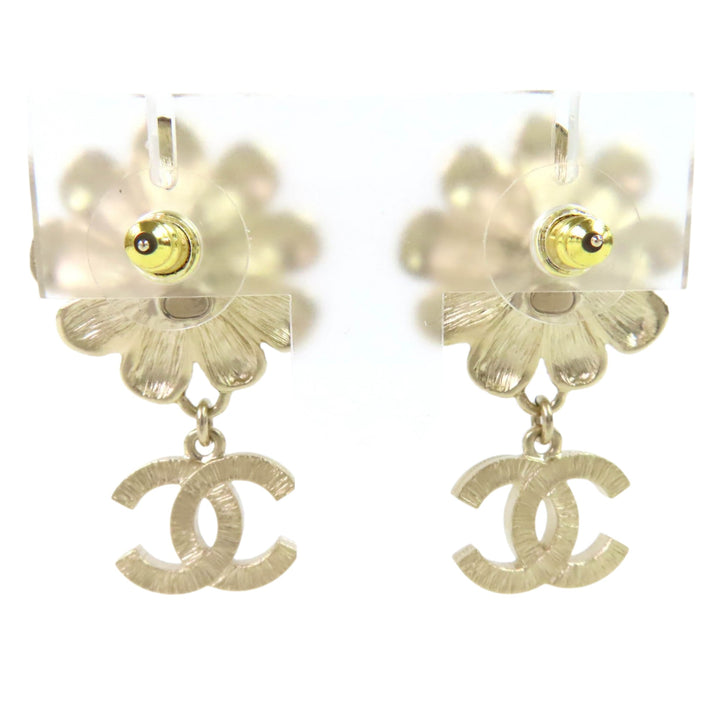 CC plaqué Strass Émail Perles fantaisie Flower pendantes fermoir poussette Boucles d'oreilles Doré