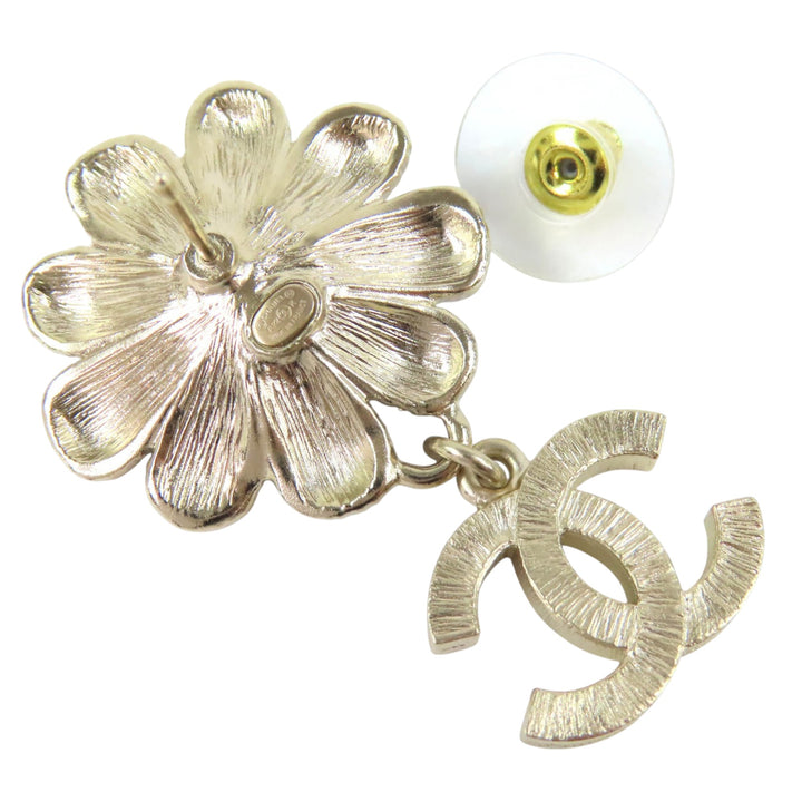 CC plaqué Strass Émail Perles fantaisie Flower pendantes fermoir poussette Boucles d'oreilles Doré
