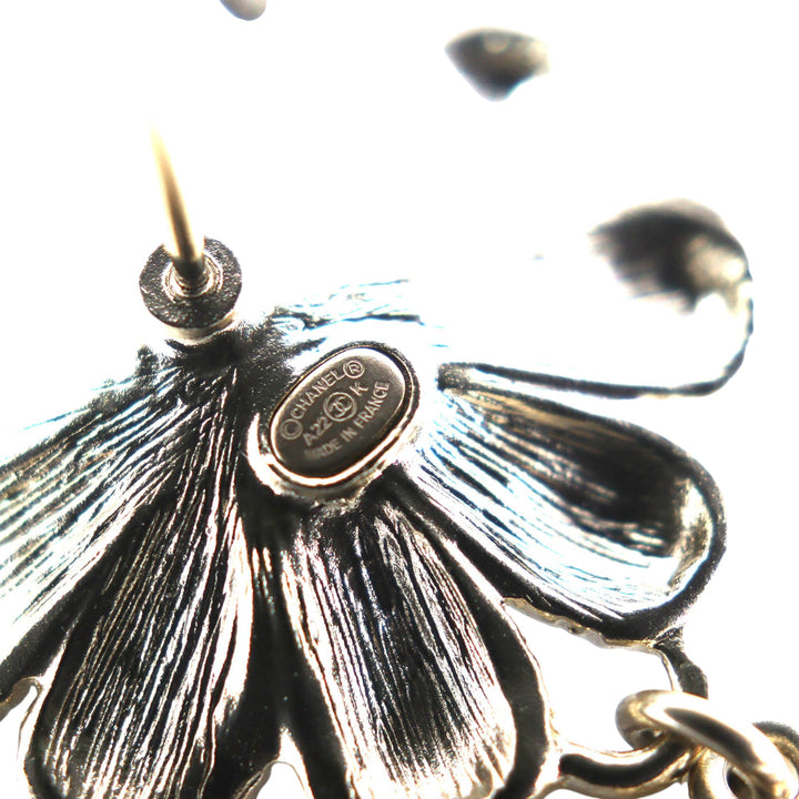CC plaqué Strass Émail Perles fantaisie Flower pendantes fermoir poussette Boucles d'oreilles Doré