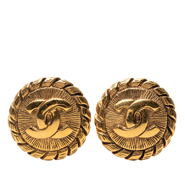 Chanel CC plaqué Sunburst Rond Clip On Boucles d’oreilles