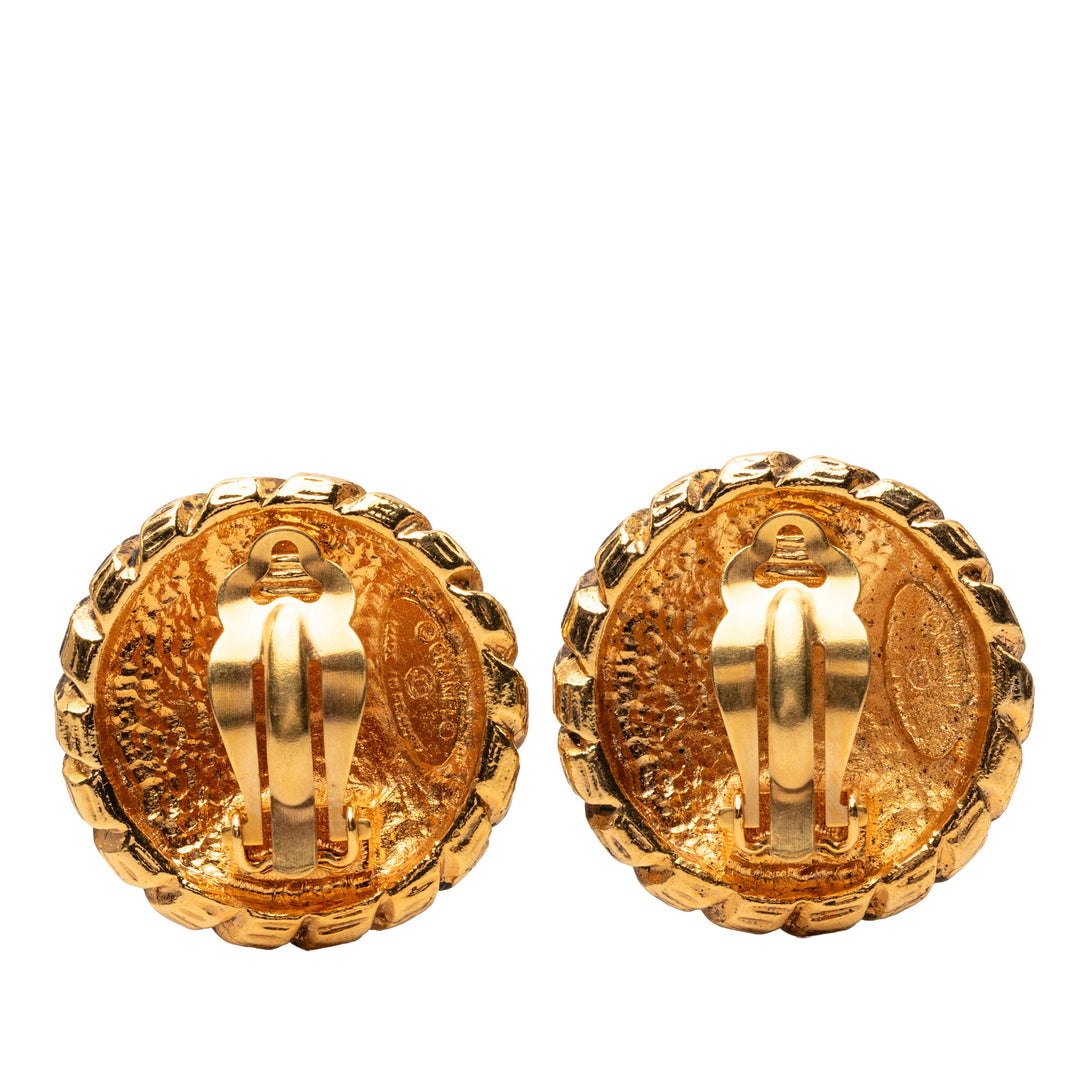 Chanel CC plaqué Sunburst Rond Clip On Boucles d’oreilles