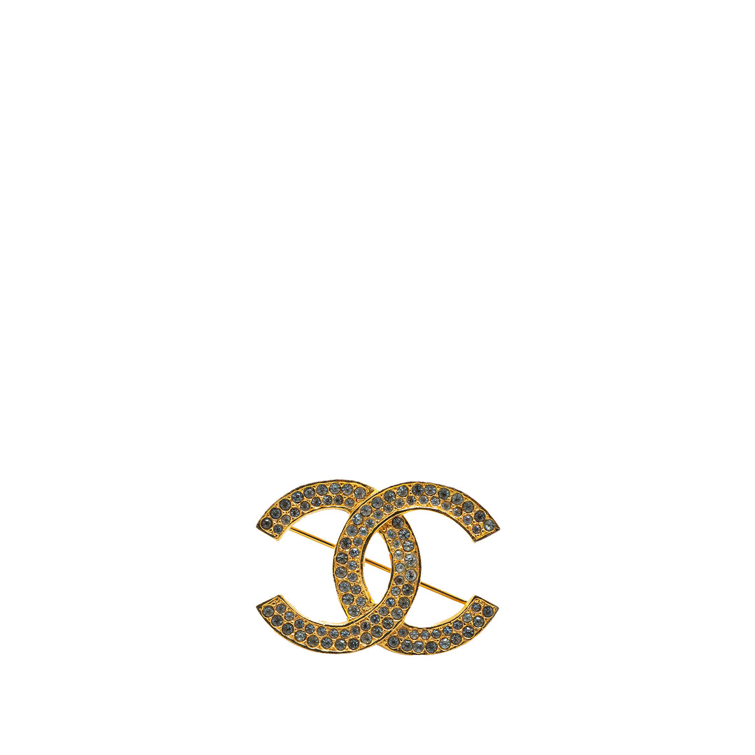 Gold Plated Rhinestone CC Brooch Gold - Gaby Paris