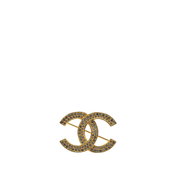 Gold Plated Rhinestone CC Brooch Gold - Gaby Paris