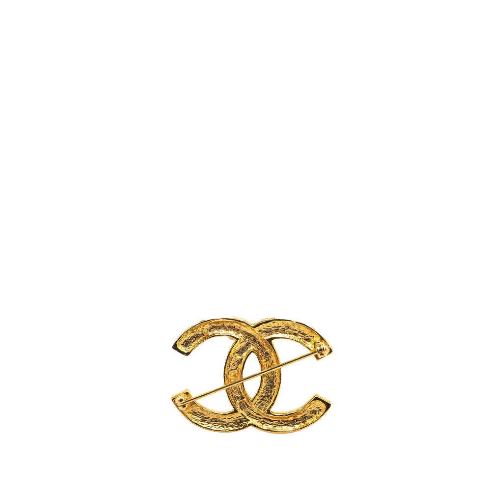 Gold Plated Rhinestone CC Brooch Gold - Gaby Paris