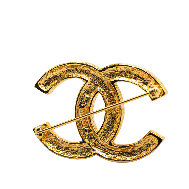 Gold Plated Rhinestone CC Brooch Gold - Gaby Paris
