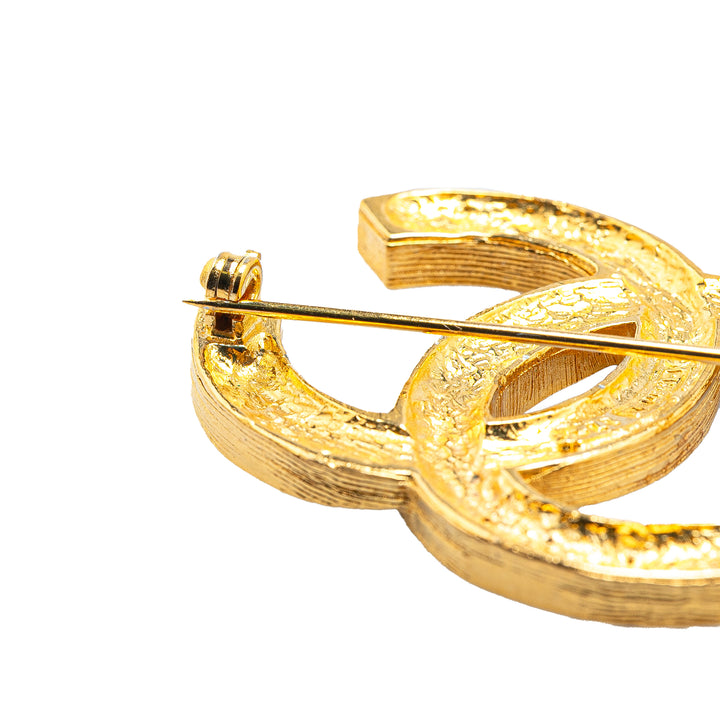 Gold Plated Rhinestone CC Brooch Gold - Gaby Paris