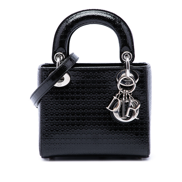 Dior Métallisé Microcannage Lady Dior Mini Noir – vue principale – GABY PARIS