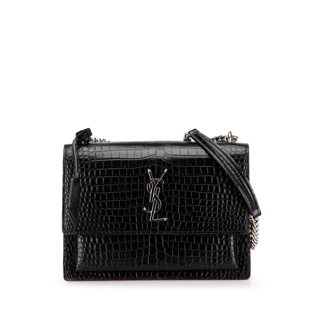 Medium Embossed Sunset Crossbody Bag Black - Gaby Paris