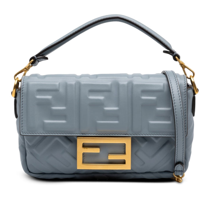 Fendi Sac à main Zucca embossé Baguette Mini Gris – vue principale – GABY PARIS