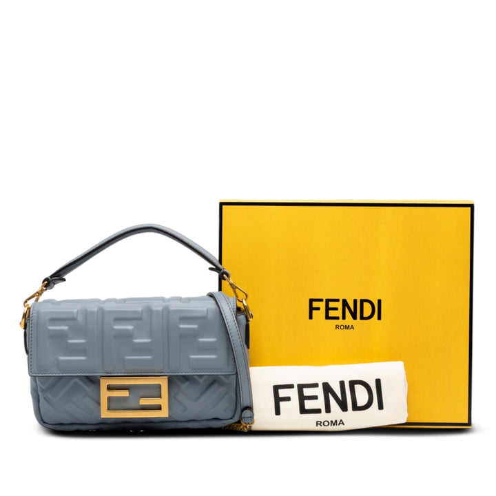 Fendi Sac à main Zucca embossé Baguette Mini Gris – vue 7 – GABY PARIS