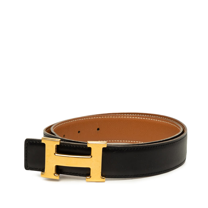 Hermès Ceinture Box Veau et Courchevel Constance H Réversible Box Noir – vue principale – GABY PARIS